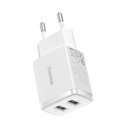 Incarcator de retea Baseus Compact CCXJ010202, 2 USB, functie de incarcare rapida, 10,5 W, Alb foto