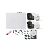 Cumpara ieftin Kit profesional 2 camere supraveghere 8MP 4K, IR 80m HikVision + DVR 4 canale HikVision + Surse + Cablu + Mufe + HDD 500GB