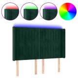 Cumpara ieftin Tablie de pat cu LED, verde inchis, 147x16x118/128 cm, catifea