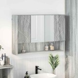 VidaXL Dulap cu oglindă pentru baie cu ușă sonoma gri 80 x 17 x 55 cm 883360