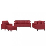 Cumpara ieftin Set de canapele cu perne, 4 piese, rosu vin, piele ecologica