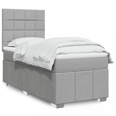 vidaXL Pat box spring cu saltea, gri deschis, 90x200 cm, textil 3293851 foto