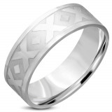 Inel argintiu din oțel inoxidabil - motiv &amp;quot;X&amp;quot;, romb, 8 mm - Marime inel: 65