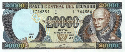 Ecuador 20,000 Sucres 12.07.1999 - (series AK) - P-129 UNC !!! foto