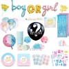 Set Gender Reveal 25 Persoane: Baloane, Accesorii Foto, Decor Petrecere Boy or Girl, Farfurii, Pahare, Fata Masa, Roz/Albastru