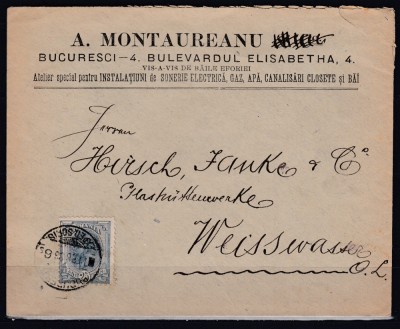ROMANIA PLIC CU ANTET FRANCAT REGELE CAROL I SPIC DE GRAU 25 BANI CIRCULAT 1906 foto