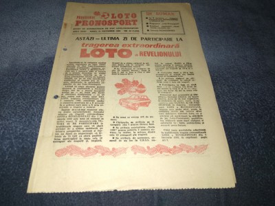 REVISTA PROGRAMUL LOTO PRONOSPORT 31 DECEMBRIE 1985 foto