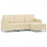 Cumpara ieftin Canapea cu 3 locuri cu taburet, crem, 180 cm, material textil