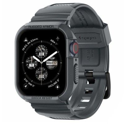Husa pentru Apple Watch 4 / 5 / 6 / SE / SE 2 / 7 / 8 / 9 (44mm/45mm) + Curea - Spigen Rugged Armor Pro - Dark Grey foto