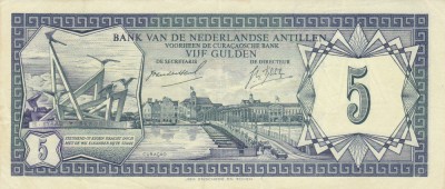 Bancnota Antilele Olandeze 5 Gulden 1967 - P8a XF foto