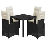 Cumpara ieftin Set bistro de gradina cu perne, 5 piese, negru, poliratan