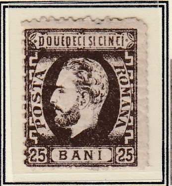 ROMANIA 1872 LP 37 REGELE CAROL I CU BARBA 25 BANI BRUN T2 EROARE GUMA ORIGINALA foto