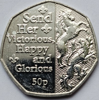 50 pence 2022 Isle of Man, Platinum Jubilee - Send Her Victorious, km#1732 foto