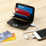 Portofel pentru carduri cu protectie RFID si baterie externa 2500 mAh, Sbanket, InnovaGoods, 11.3 x 7 x 1.6 cm, negru