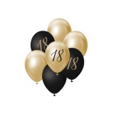 Set 7 baloane latex B&amp;C, 18 ani, auriu-negru, 30cm