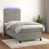 Cumpara ieftin Pat cu arcuri, saltea și LED, gri deschis, 90x200 cm, catifea