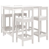 Set de bar pentru gradina, 5 piese, alb, lemn masiv de pin