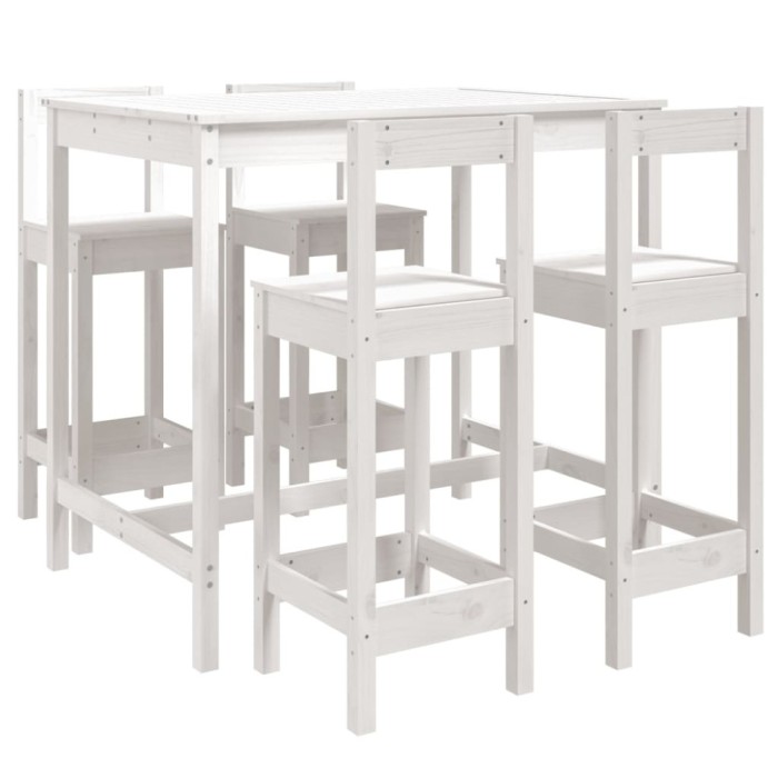 Set de bar pentru gradina, 5 piese, alb, lemn masiv de pin