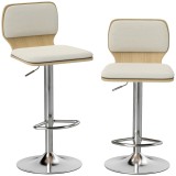 HOMCOM Set de 2 scaune &icirc;nalte de bucătărie rotative 360&deg; reglabile 81-102 cm tapițate cu in bej | Aosom Romania