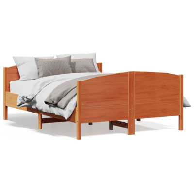 vidaXL Cadru de pat cu tăblie, maro ceruit, 135x190 cm, lemn masiv pin foto