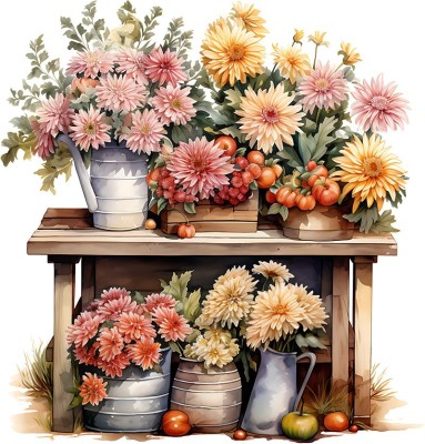 Sticker decorativ, Flori Crizanteme, Roz, 62 cm, 1363STK-2 foto