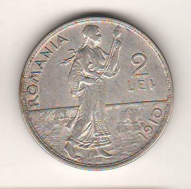 SV * Romania 2 LEI 1910 * ARGINT .835 * Regele Carol I XF + luciu foto
