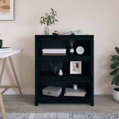 vidaXL Bibliotecă, negru, 80x35x97 cm, lemn masiv de pin foto