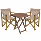 Set mobilier de gradina 3 piese Retto, Pakoworld, masa cu 2 scaune, 70x70x71 cm, lemn masiv de fag/PVC perforat, grej