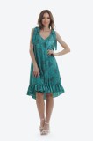 Rochie asimetrica ampla turcoaz cu bretele funda