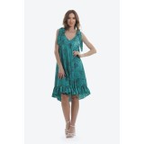 Rochie asimetrica ampla turcoaz cu bretele funda