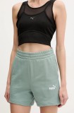 Puma pantaloni scurti femei, culoarea verde, neted, high waist, 682441
