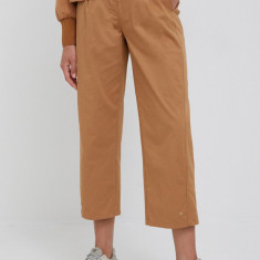 Sisley pantaloni femei, culoarea maro, lat, high waist