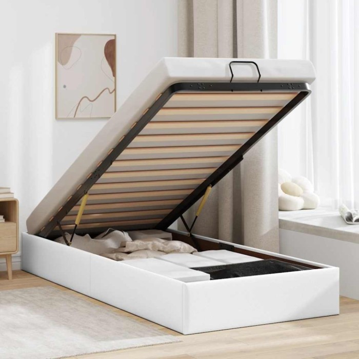 Cadru de pat otoman fără saltea Alb 90x200 cm piele artificială