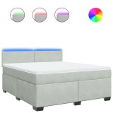 Cumpara ieftin Pat box spring cu saltea, gri deschis, 180x200 cm, catifea