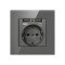 Priza de Perete cu 2 Porturi USB si Rama din Sticla Techstar&reg; TS-GL, 110-250V, 16A, Ignifuga, 86x86mm, Gri