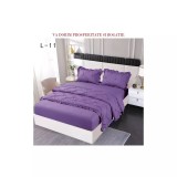 Cumpara ieftin Lenjerie de Pat Finet, Pliuri Brodate cu Elastic, 4piese, Mov Inchis - PUC131