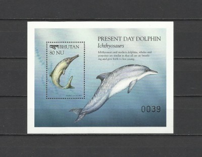 BHUTAN 1999 ANIMALE PREISTORICE DINOZAURI ICHTYOSAURUS foto