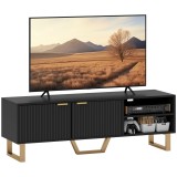 HOMCOM Mobilier TV banc TV pentru televizor de p&acirc;nă la 70 de inch - dulap cu 2 uși canelate, compartiment deschis și trecere cabluri | Aosom Romania