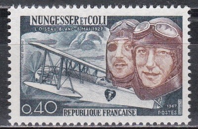 Franta 1967 - 40 de ani de la disparitia aviatorilor Ch.Nungesser si F.Coli, MNH foto