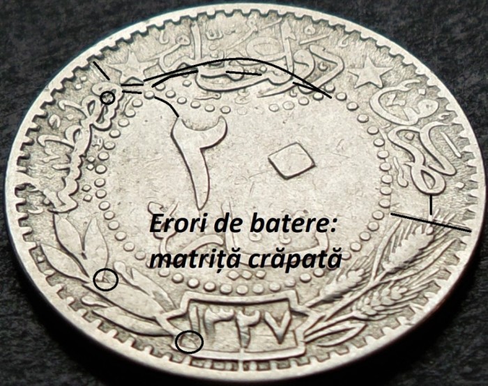 Moneda istorica 20 PARA - TURCIA, anul 1910 * cod 1421 = multe erori de batere