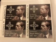 Bloc 4 timbre Regele Mihai In memoriam(1921-2017)-MNH:STOC EPUIZAT ROMFILATELIA! foto