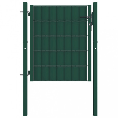 Poartă de gard, verde, 100x101 cm, PVC și oțel foto