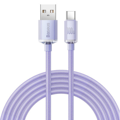 Cablu de Date USB la Type-C 100W, 2m - Baseus Crystal Shine (CAJY000505) - Purple foto