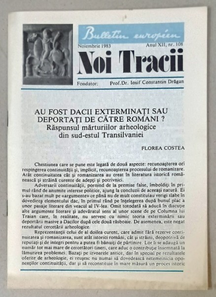 NOI TRACII , REVISTA FONDATA DE JOSIF CONSTANTIN DRAGAN , NR.108, 1983