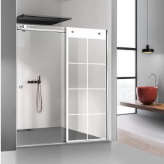 Paravan dus cu usa glisanta Glissando INOX, model Mode alb, sticla clara securizata, pentru nisa cu latime intre 122-140x205 cm
