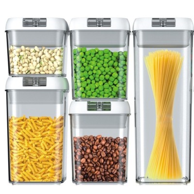 Cutii de Depozitare Alimente, Cyrax, set din 5 Cutii pentru Condimente, Volumetrie 0.5l, 0.8l, 1.2l, 1.9l, Transparente cu Capac Alb foto