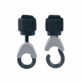 Cumpara ieftin Set 2 carlige carucior din plastic cu velcro, rotative 360 , suport genti si sacose, sarcina maxima 2 kg, gri-negru