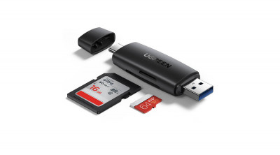 UGREEN CM304 USB + USB-C adapter SD + microSD k&amp;aacute;rtyaolvas&amp;oacute; (fekete) foto