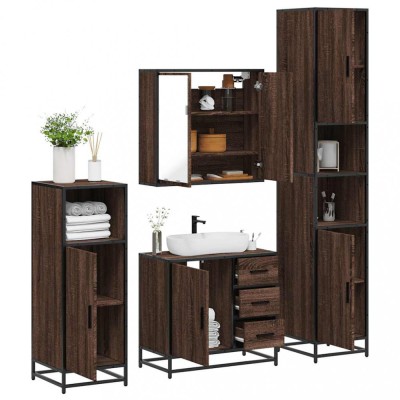 Gossi set de mobilier de baie din 4 piese din lemn de stejar maro foto