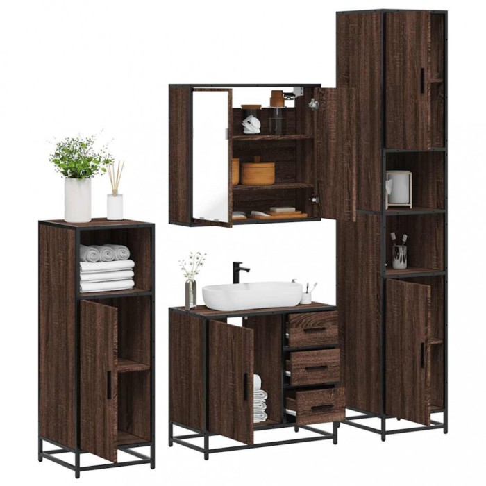 Gossi set de mobilier de baie din 4 piese din lemn de stejar maro